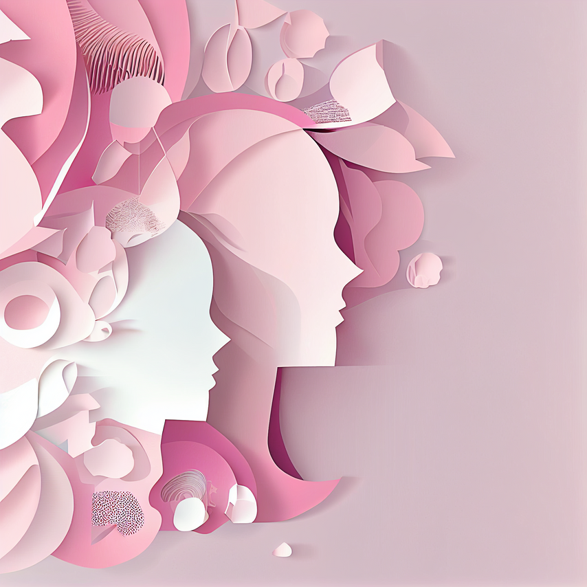 Pink Beautiful Women silhouette in papercut style