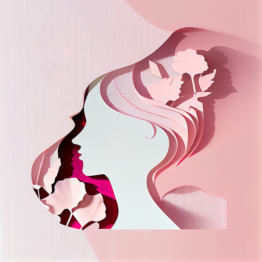 Pink Beautiful Women silhouette in papercut style